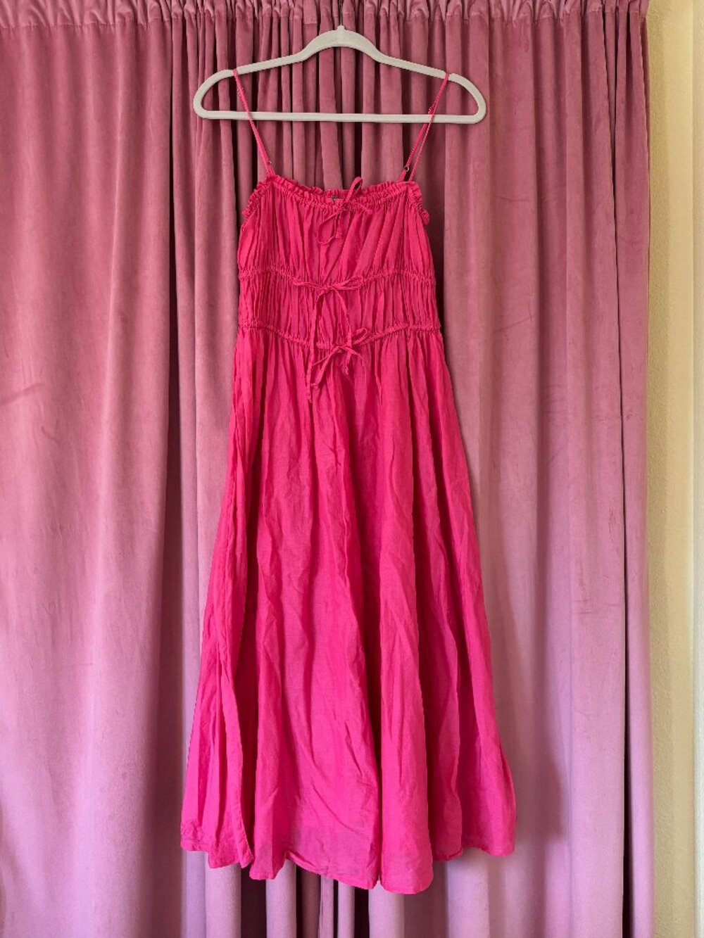 Pink J.Crew Tie-Front Cotton Midi Dress